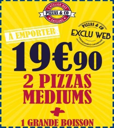 2 pizzas medium + grande boisson à 19€90!